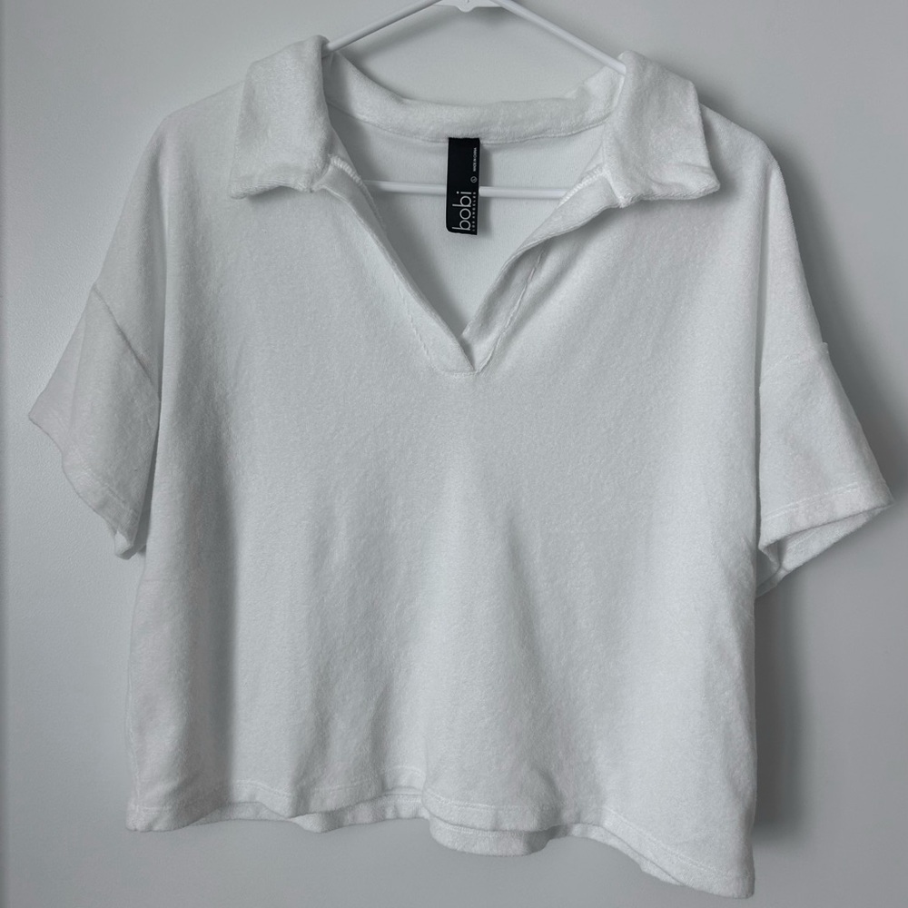 bobi White Terrycloth V-Neck Top